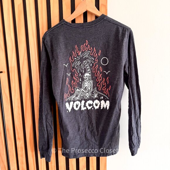 Volcom Men's Long Sleeve Tee Flames Skeleton and Palm Tree (S) - Picture 4 of 4
